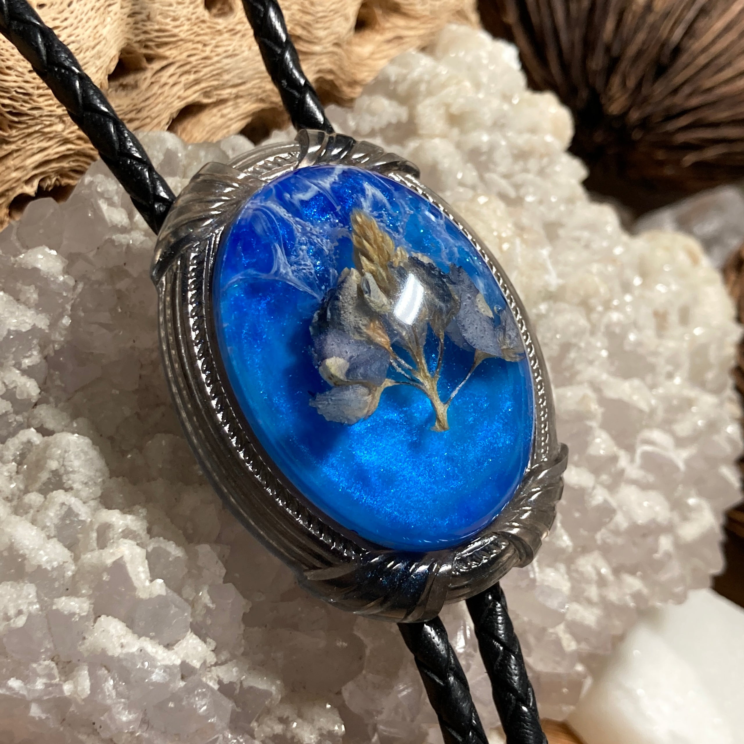 Bolo Tie Bluebonnet Tip White Blue Pendant Isadorables
